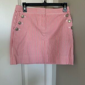 J. Crew Seersucker Striped Pink Mini Skirt with Button Detail
